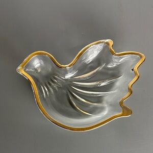 Vintage Mikasa Crystal Dove with Gold Trim Candy Relish Trinket Dish 6.5 Inch